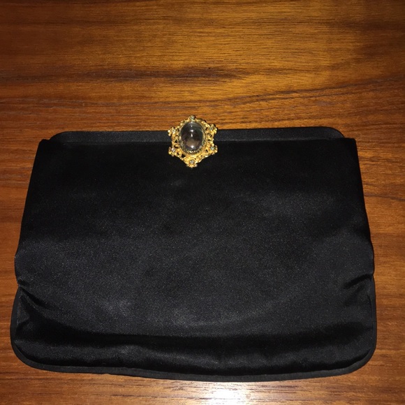 Vintage Black Satin Clutch 1950s - Picture 1 of 6